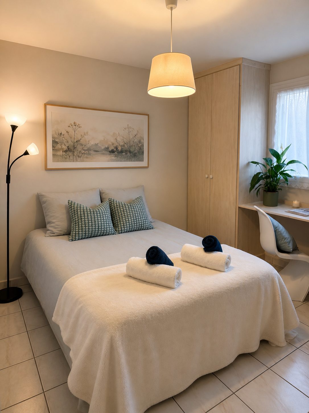 Une chambre douce et lumineuse